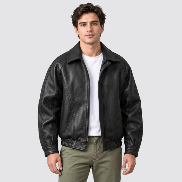 Men's Jacket Leather Look Bomber Collared