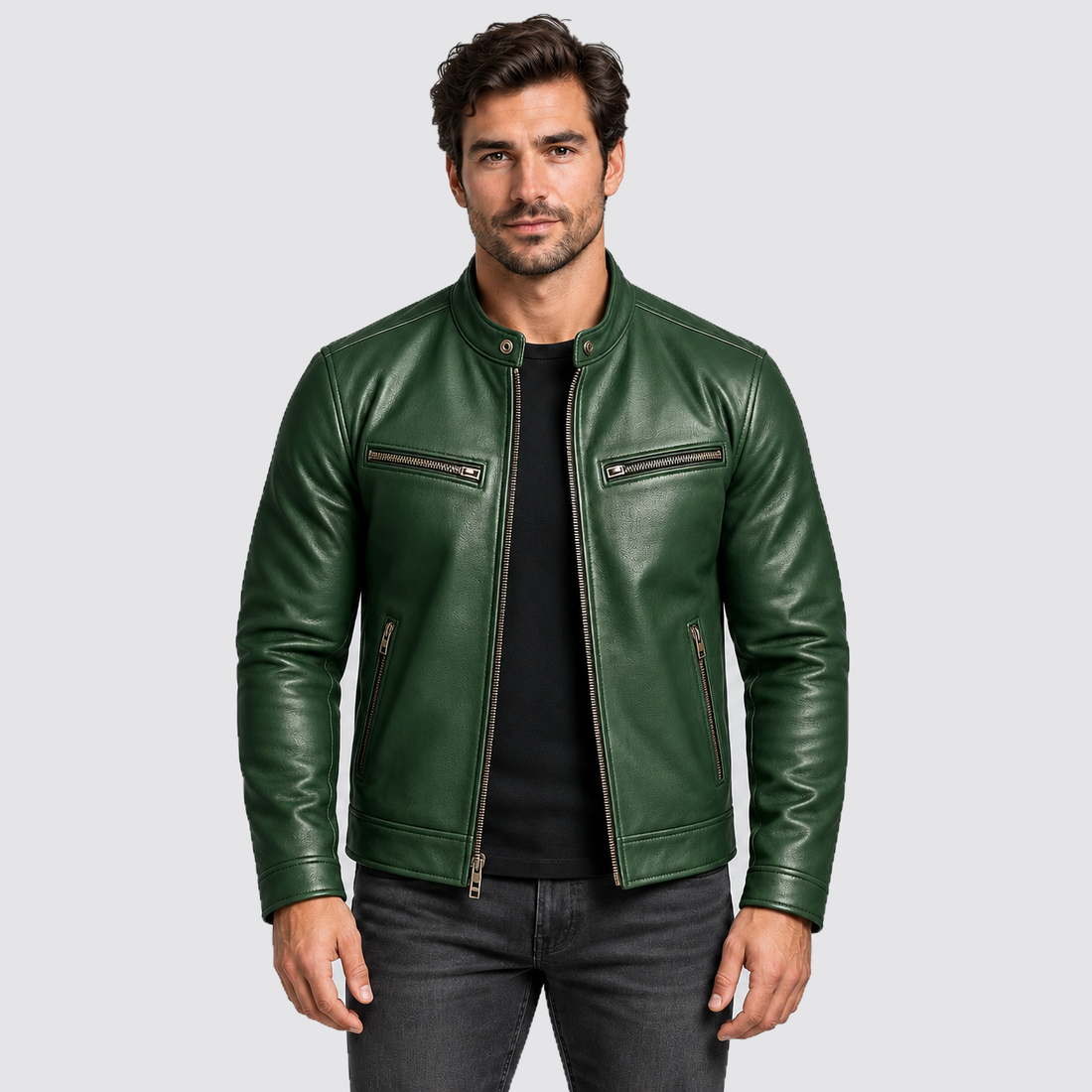 Men's Jacket Leather Look Vintage Four Pocket