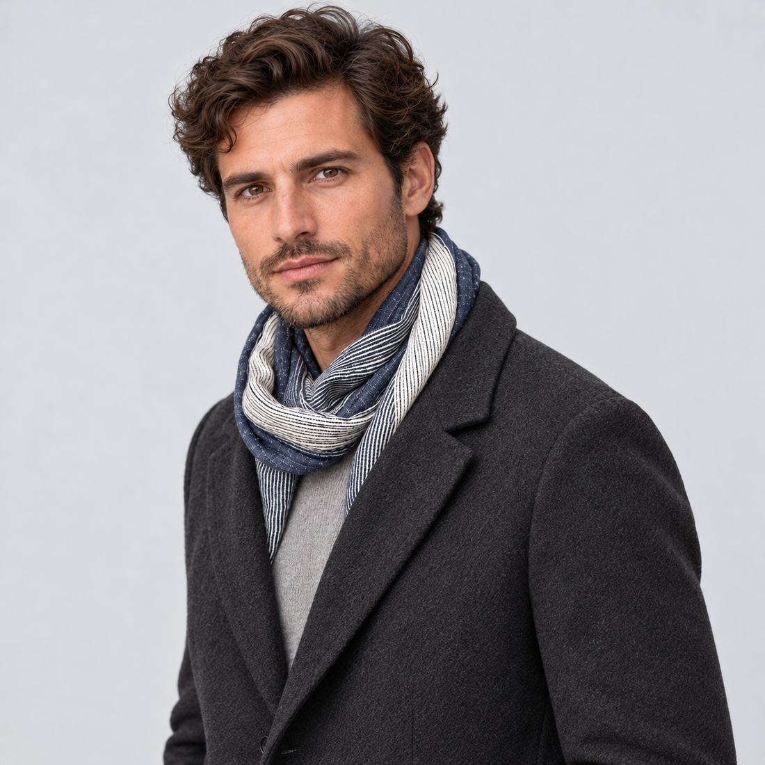 Men's Scarf Crinkle Two Tone Frayed Edge