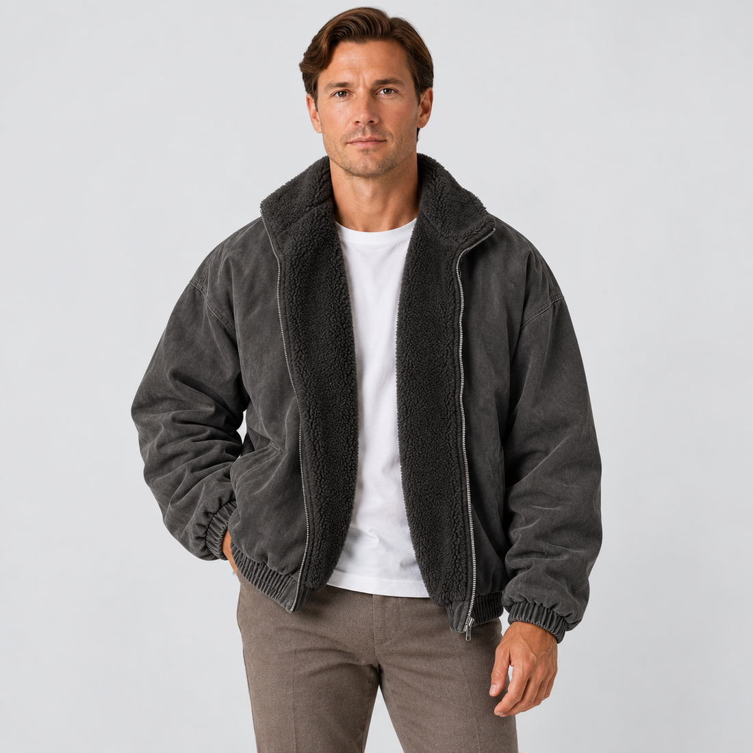 Men's Winter Jacket Stand Collar Full Zip