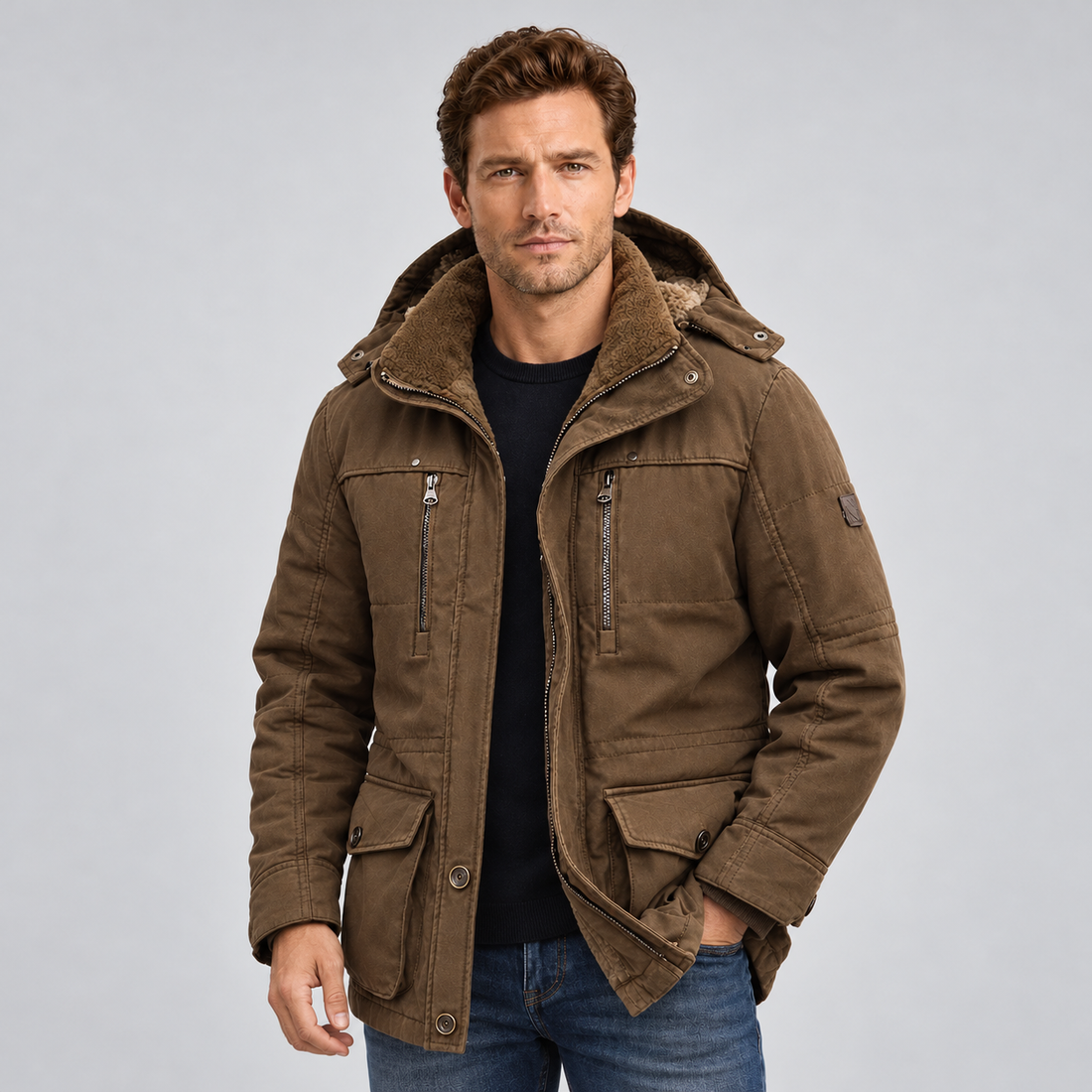 Men's Waterproof Winter Jacket Hooded Fleece Lined