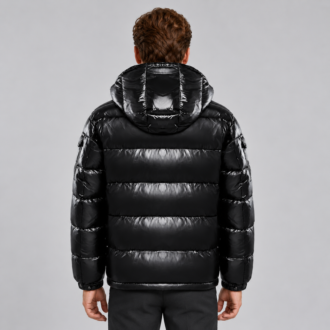 Men's Puffer Jacket Glossy Hooded Full Zip