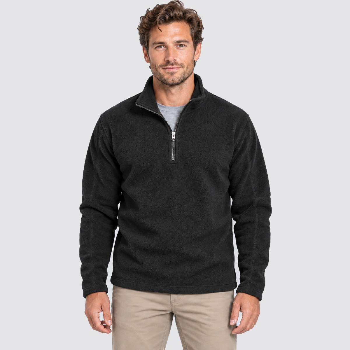 Men's Fleece Half Zip Sweatshirt Stand Collar - Black