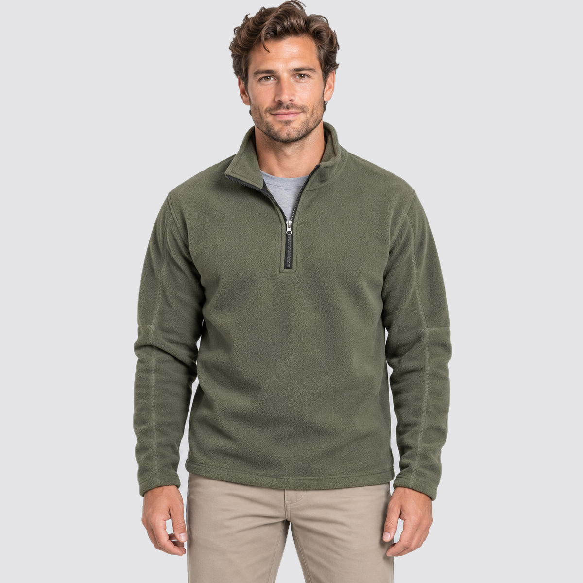 Men's Fleece Half Zip Sweatshirt Stand Collar - Forest Green