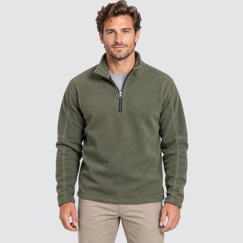 Men's Fleece Half Zip Sweatshirt Stand Collar - Forest Green