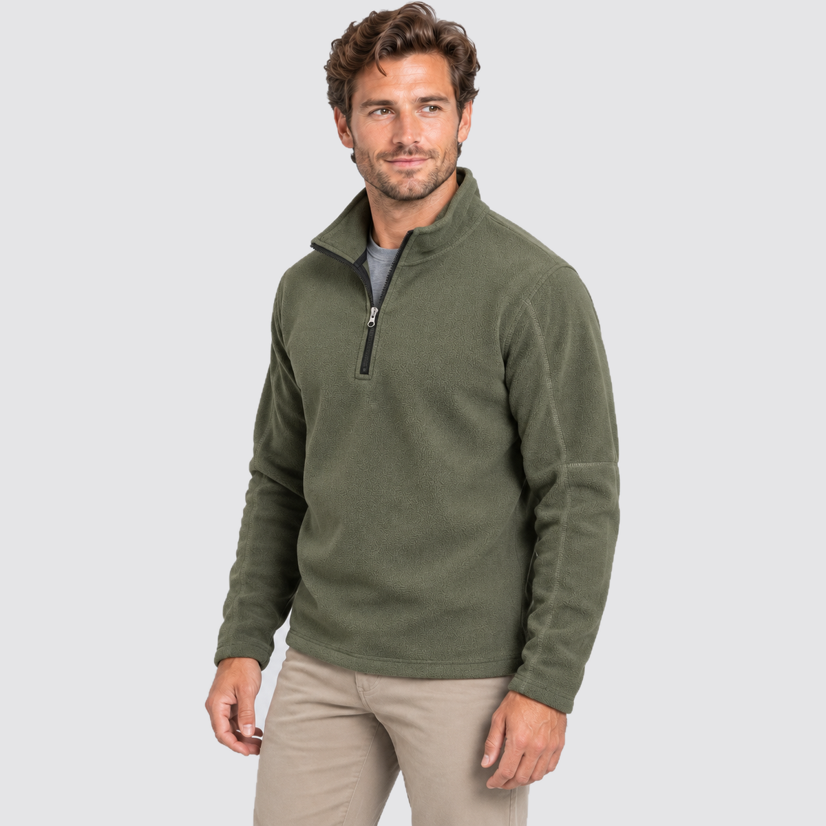 Men's Fleece Half Zip Sweatshirt Stand Collar - Forest Green, side