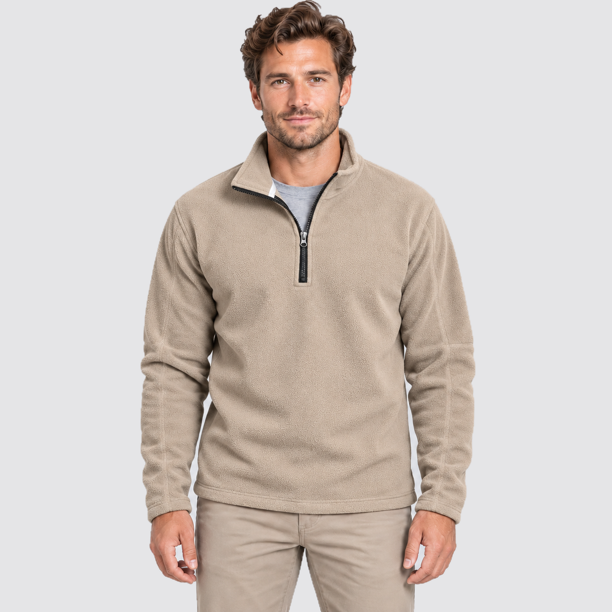 Men's Fleece Half Zip Sweatshirt Stand Collar - Khaki
