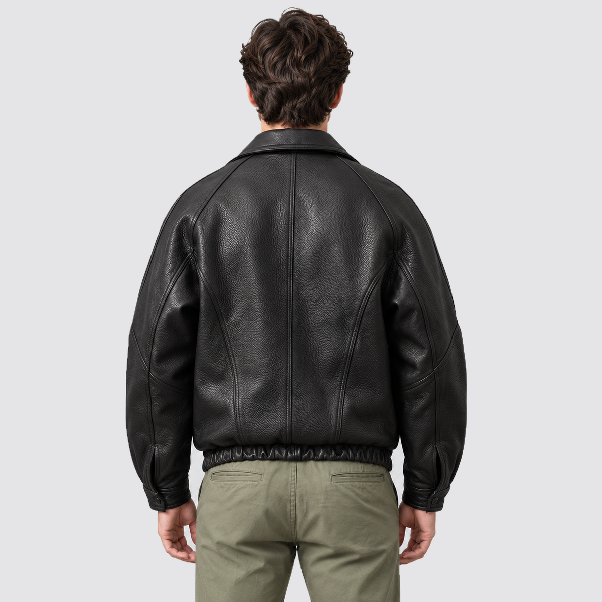 Men's Jacket Leather Look Bomber Collared - back