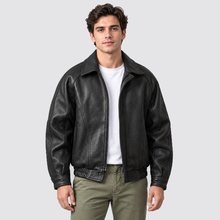Men's Jacket Leather Look Bomber Collared