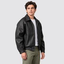 Men's Jacket Leather Look Bomber Collared