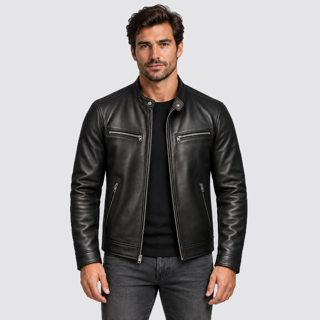 Men's Jacket Leather Look Vintage Four Pocket