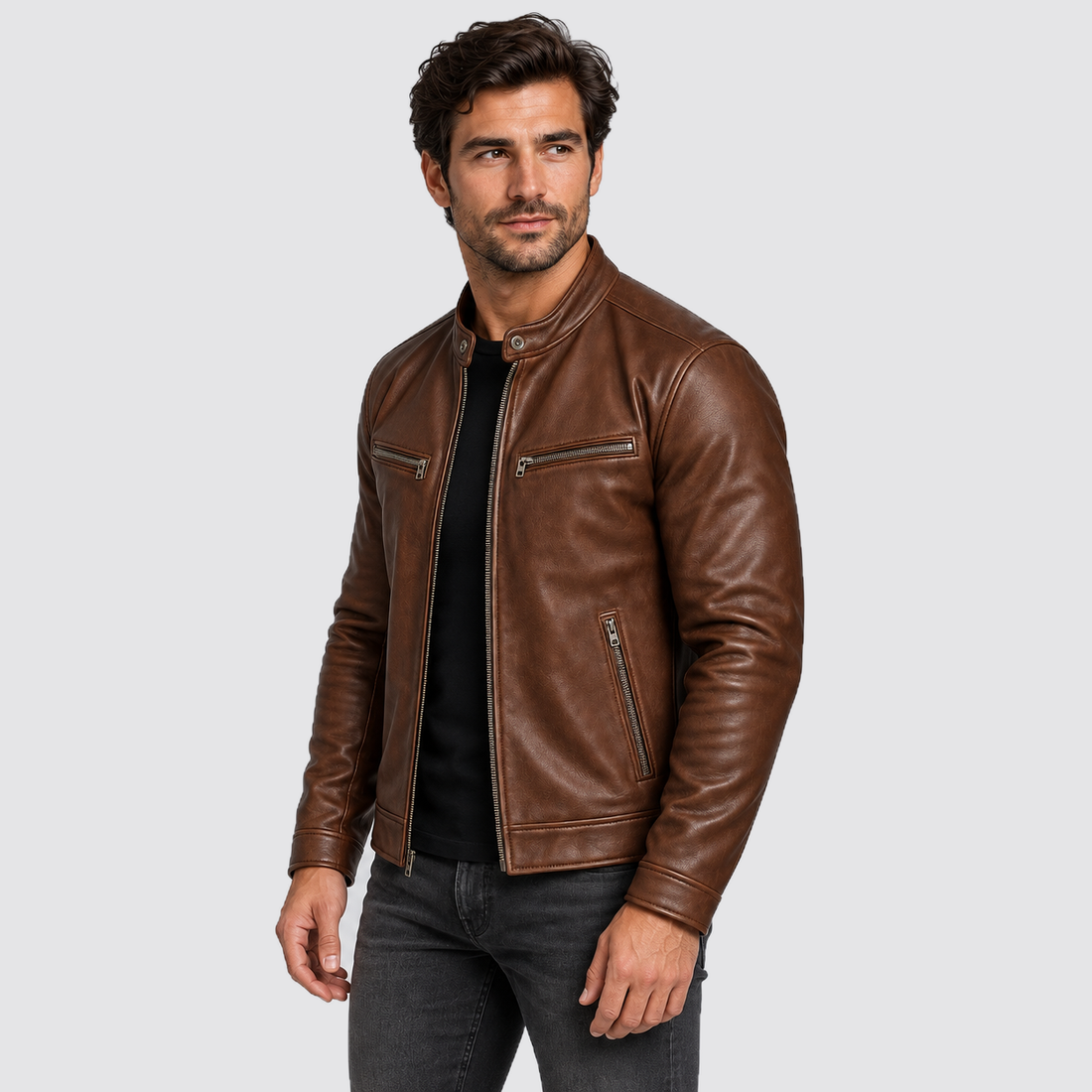Men's Jacket Leather Look Vintage Four Pocket