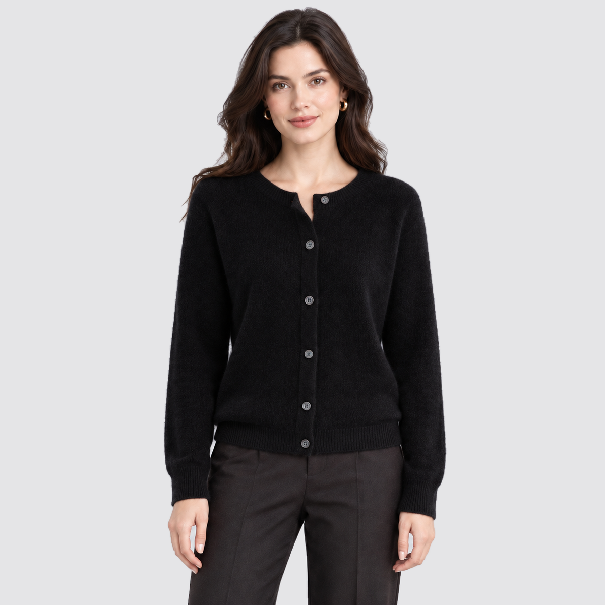 Women's Cardigan Round Neck Button Front Knit - Black