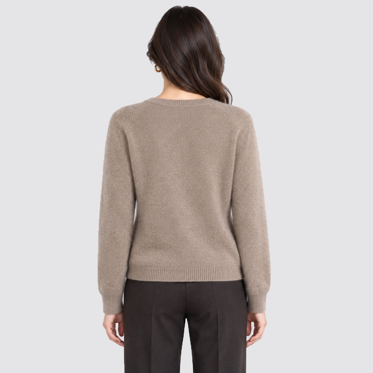 Women's Cardigan Round Neck Button Front Knit - Brown, back