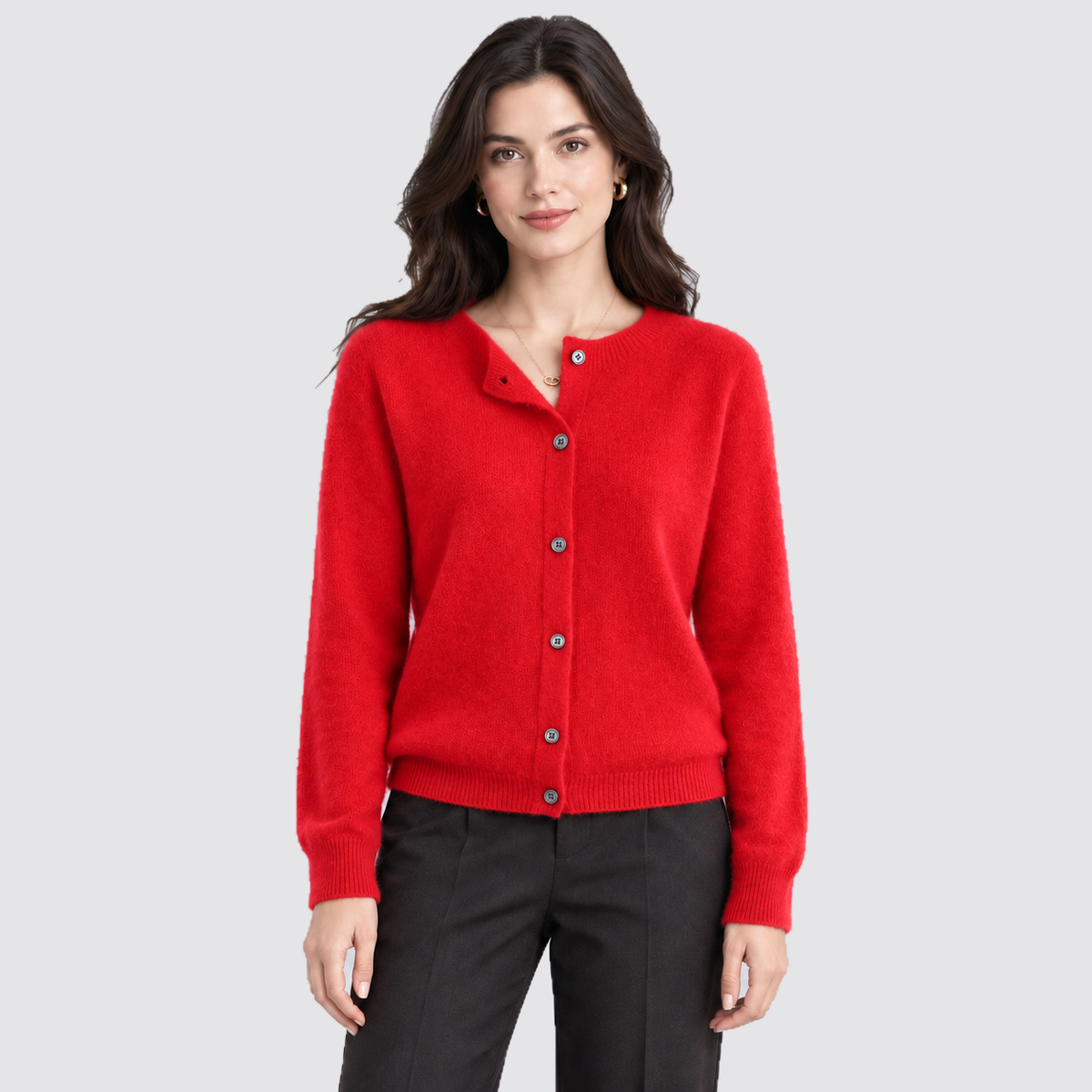 Women's Cardigan Round Neck Button Front Knit - Red
