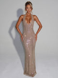 Sirea™ Sequin Sleeveless Sheer Panel Midi Dress