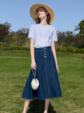 Noelle™ | Women's Denim High Waisted Pleated Skirt