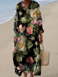 Valentina™ | Women's Retro Multicolor Long Sleeve Floral Dress