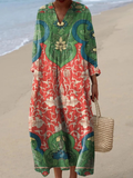 Wynne™ | Women's Art Print Multicolor Long Sleeve Floral Dress