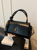 Women's Faux Leather Top Handle Crossbody Satchel with Turn Lock Flap