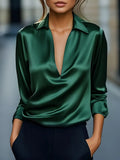 Ivy™ | Women's Satin V-Neck Long Sleeve Blouse