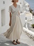 Sabrinah™ Elegant Loose striped maxi dress