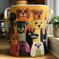 Folk Art Dogs Laundry Basket – Quilted Collapsible Fabric Storage Hamper with Handles