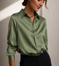 Jacoba™ | Women's Satin Button Front Long Sleeve Blouse