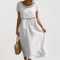Livia™ | Embroidered Linen-Blend Midi Dress