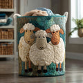 Fluffy Sheep Trio Laundry Basket – Quilted Collapsible Fabric Storage Hamper with Handles