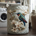 Hummingbird and Magnolia Laundry Basket – Quilted Collapsible Fabric Storage Hamper with Handles