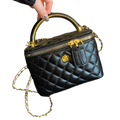 Women's Quilted Faux Leather Vanity Bag with Gold Chain Strap
