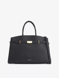 Women's Structured Faux Leather Midi Handbag with Belted Front