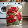 Scarlet Poppies Laundry Basket – Quilted Collapsible Fabric Storage Hamper with Handles
