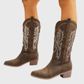Hedda™ | Women's Sepia Western Block Heel Embroidered Boots