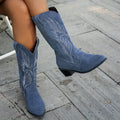 Helena™ | Women's Navy Blue Western Pointed Toe Block Heel Boots