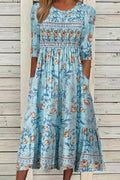 Gerda™ | Women's Relaxed Blue Floral Evening Dress