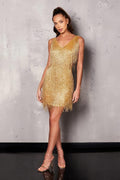 Godiva™ | Women's Sequin V-Neck Fringe Evening Mini Dress