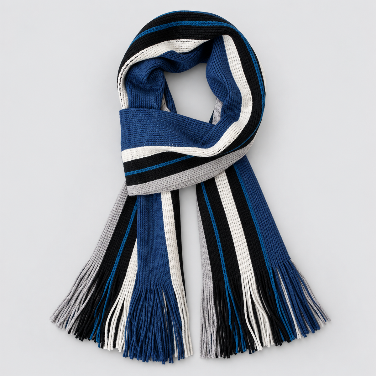 Men's Scarf Striped Knitted Tassel Fringe - Blue