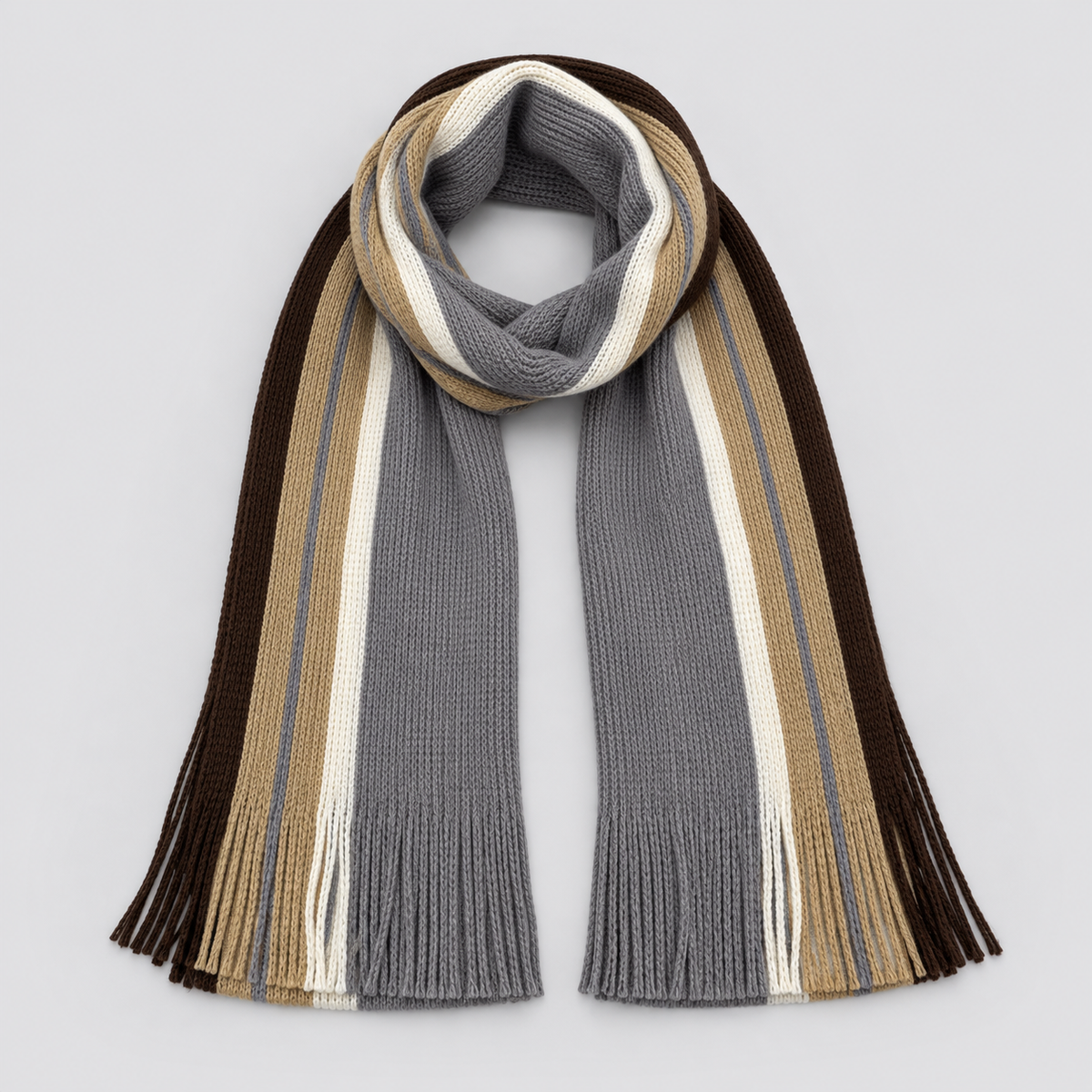 Men's Scarf Striped Knitted Tassel Fringe - Brown