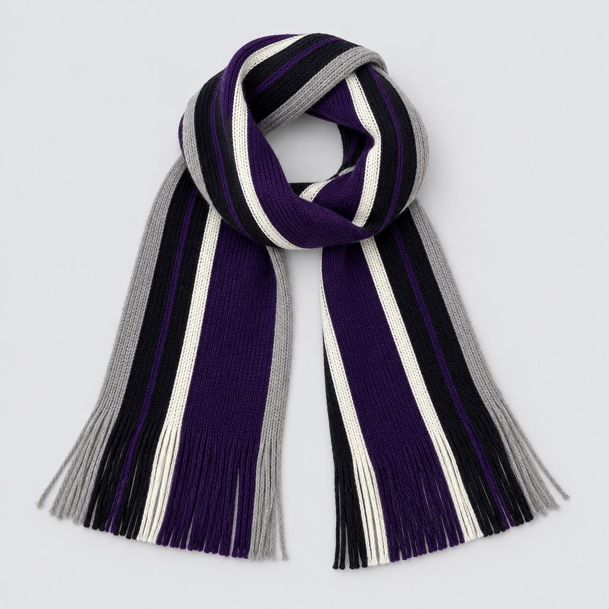 Men's Scarf Striped Knitted Tassel Fringe - Purple