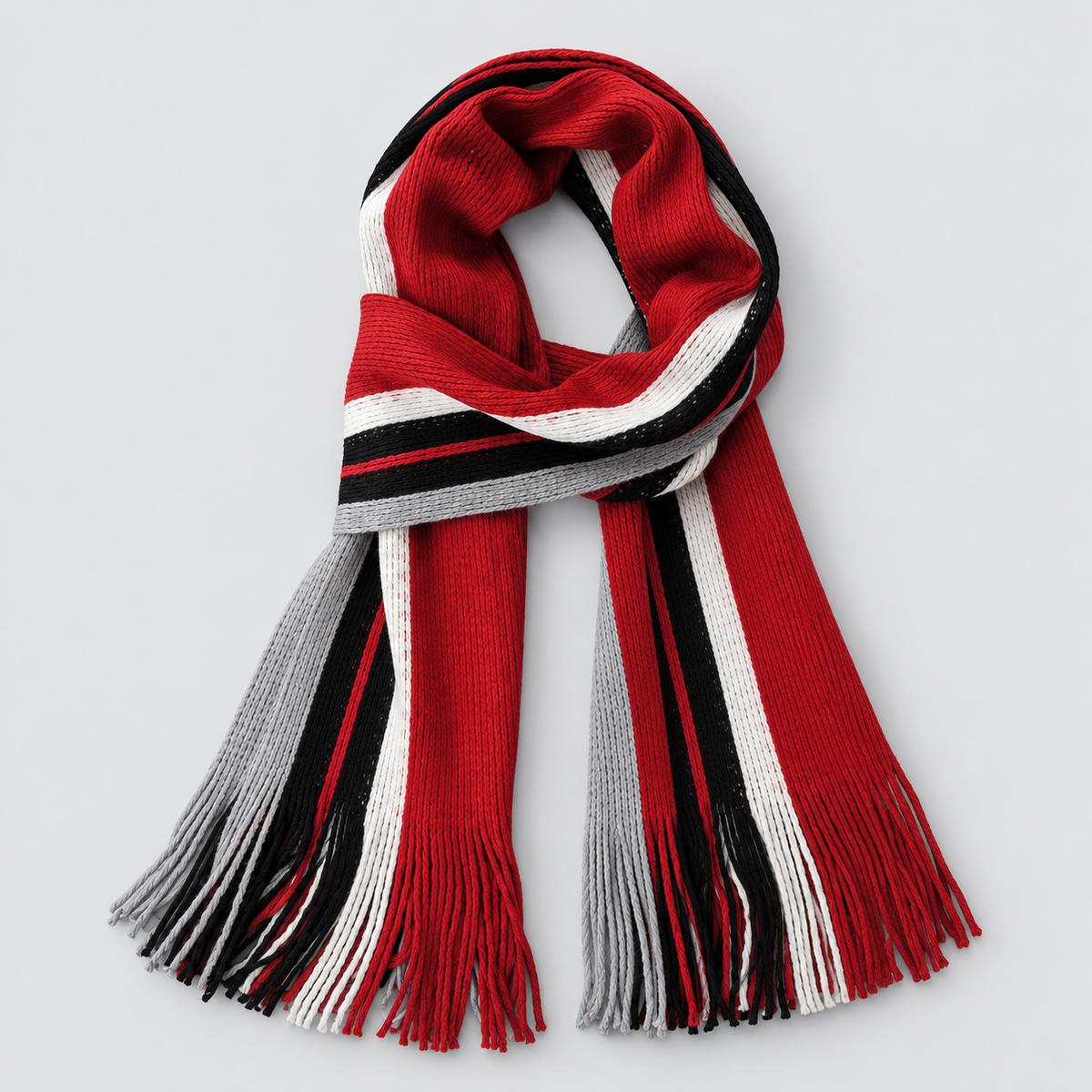 Men's Scarf Striped Knitted Tassel Fringe - Red