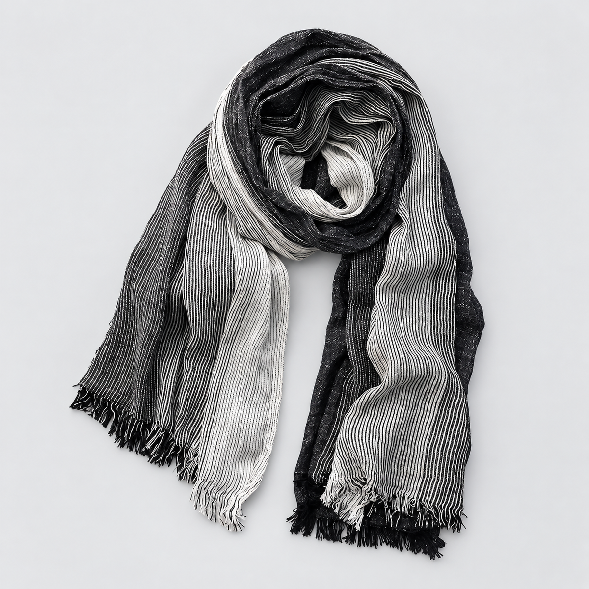 Men's Scarf Crinkle Two Tone Frayed Edge - Black