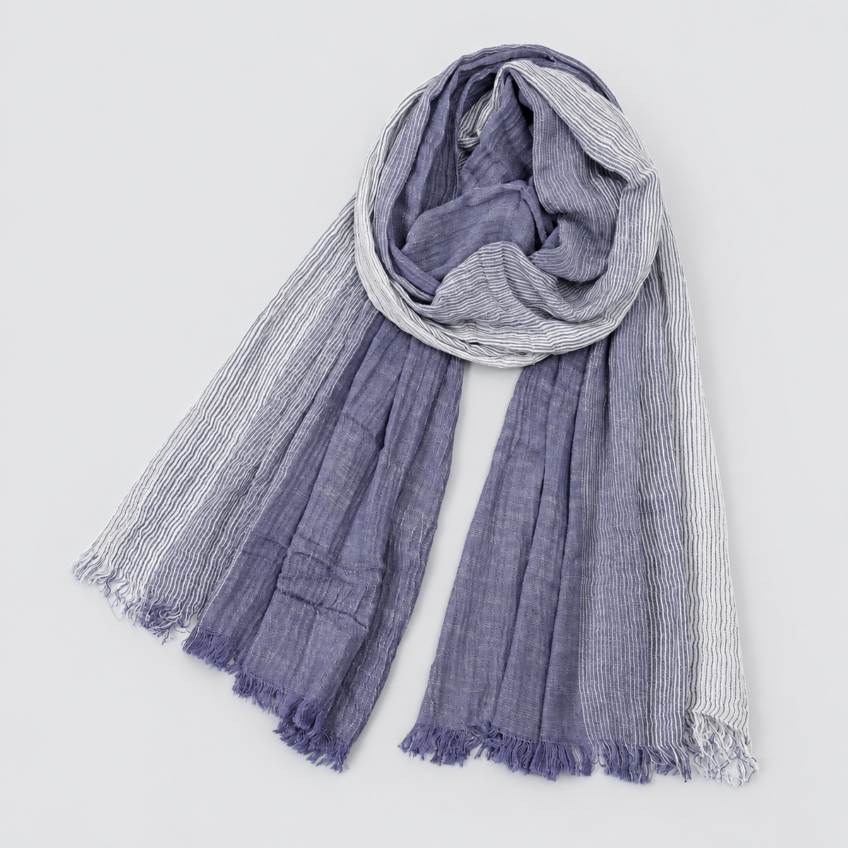 Men's Scarf Crinkle Two Tone Frayed Edge - Blue