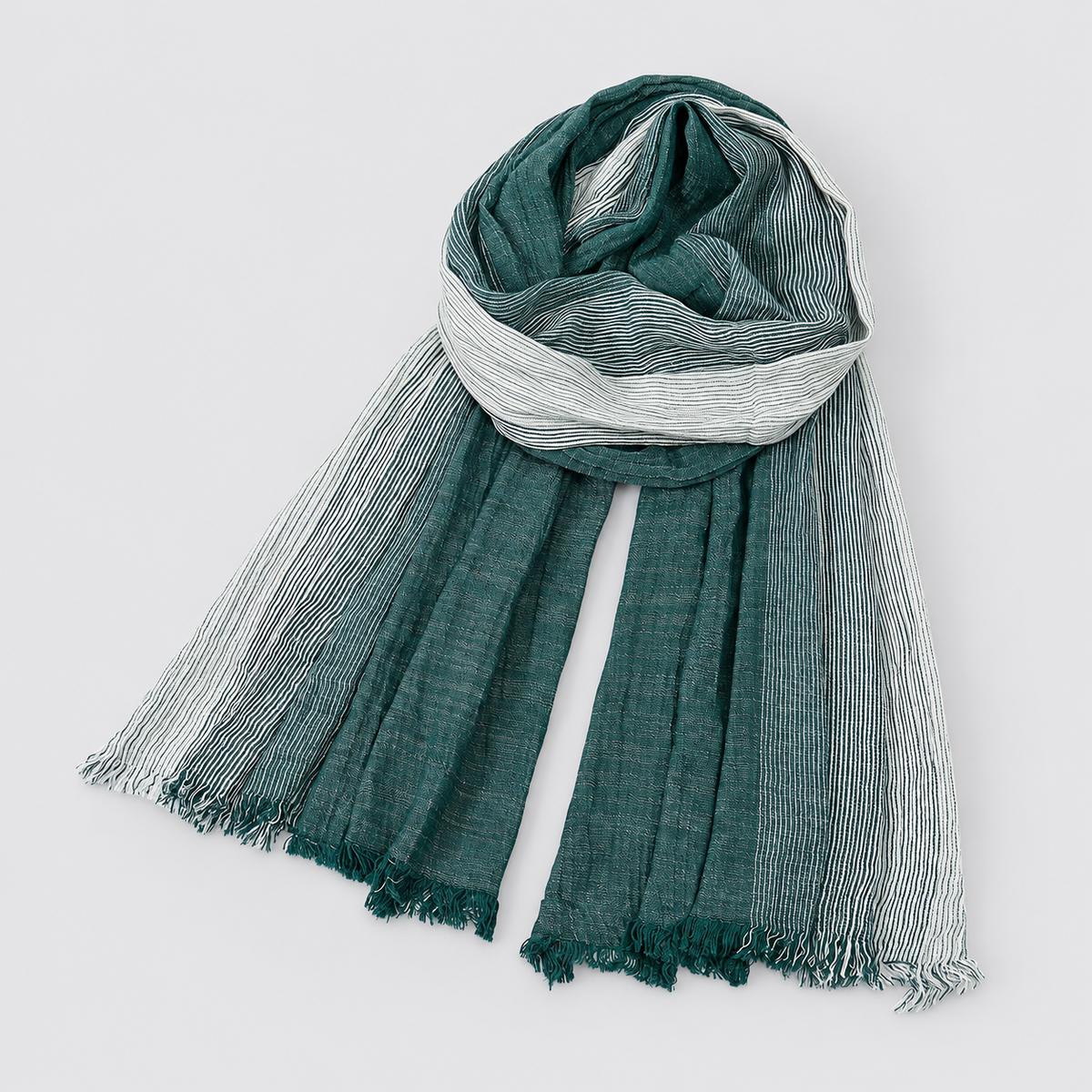 Men's Scarf Crinkle Two Tone Frayed Edge - Green