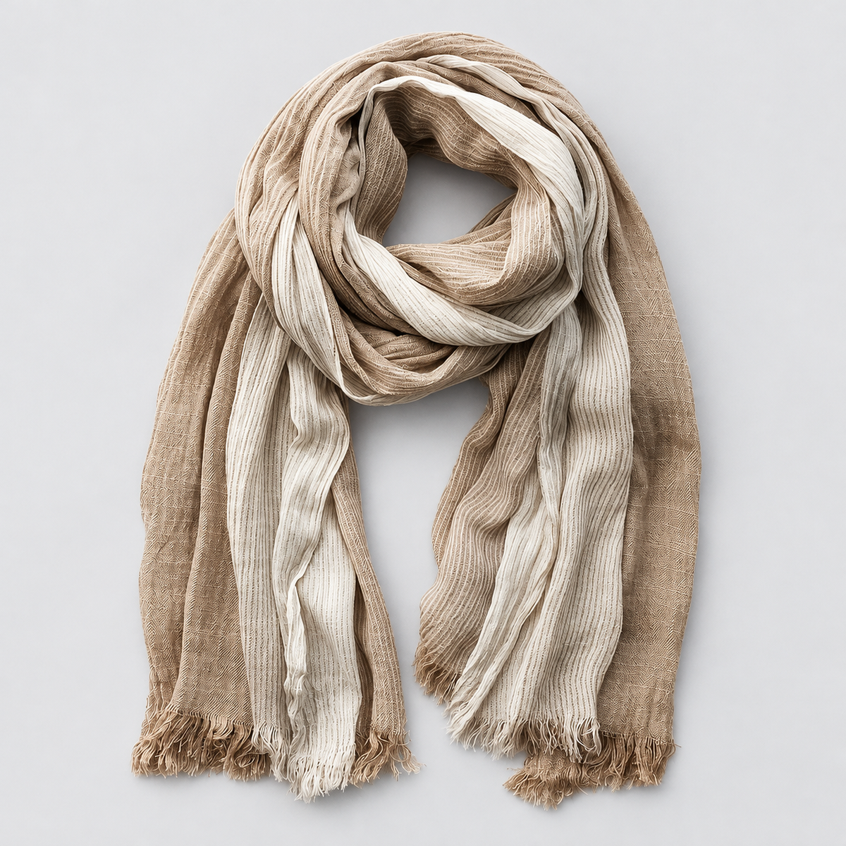 Men's Scarf Crinkle Two Tone Frayed Edge - Khaki
