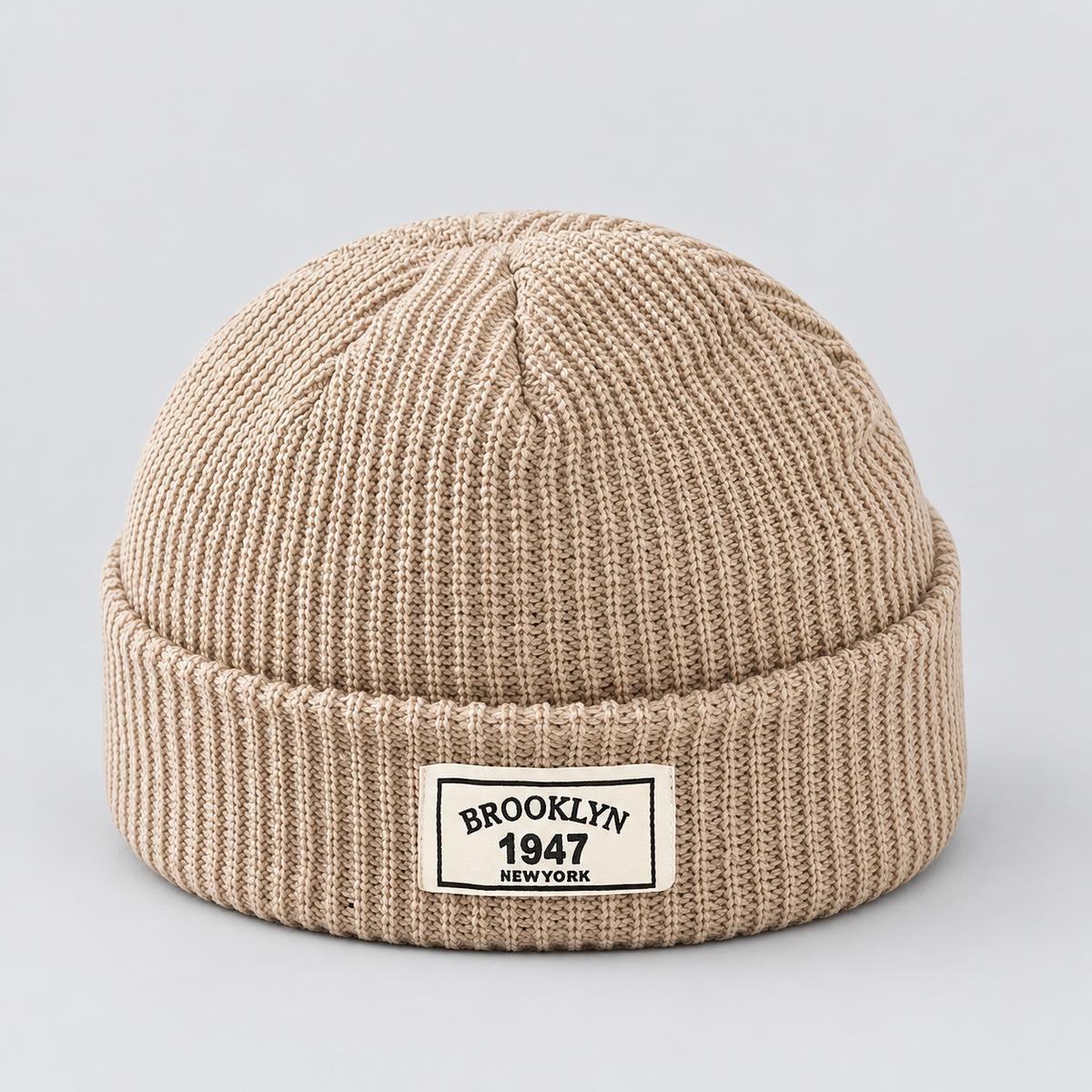 Men's Hat Beanie Short Fisherman Cuffed Knit - Beige