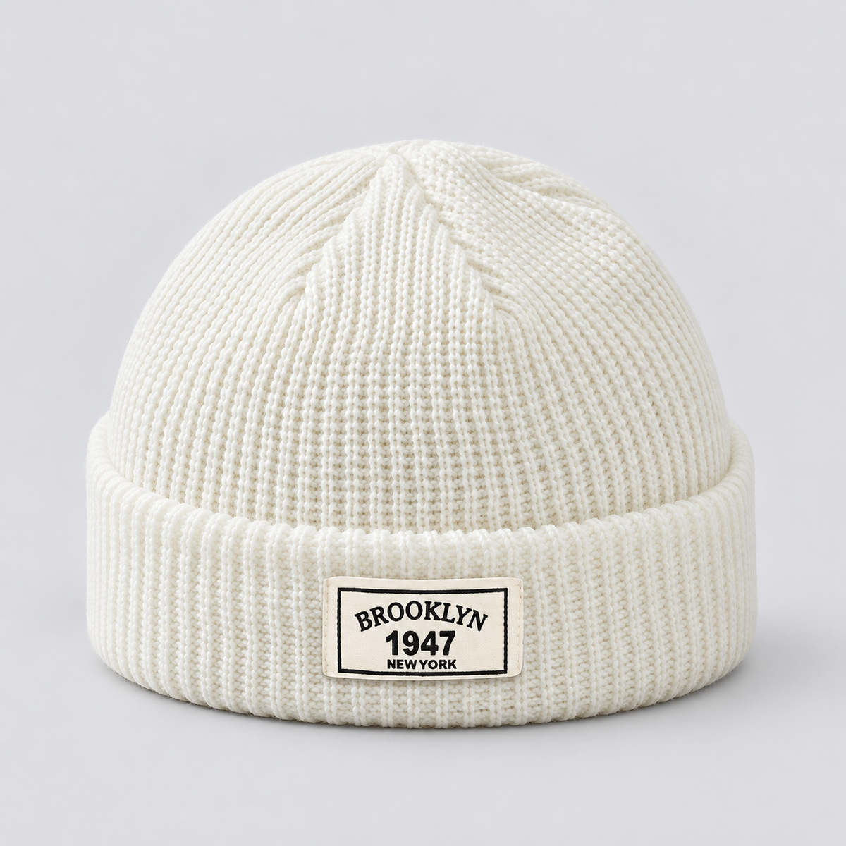 Men's Hat Beanie Short Fisherman Cuffed Knit - White