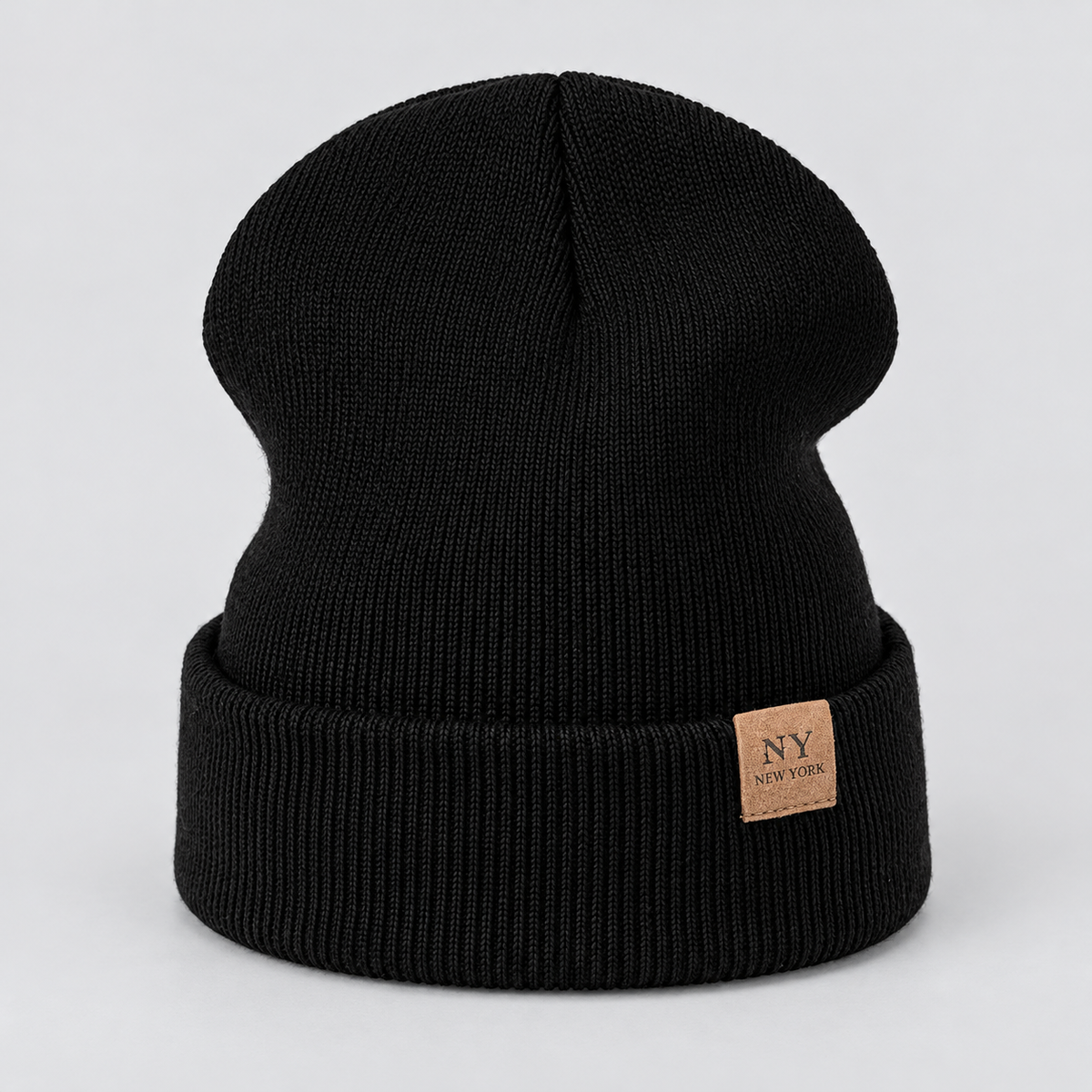 Women's Hat Beanie Slouchy Knitted Cuffed - Black
