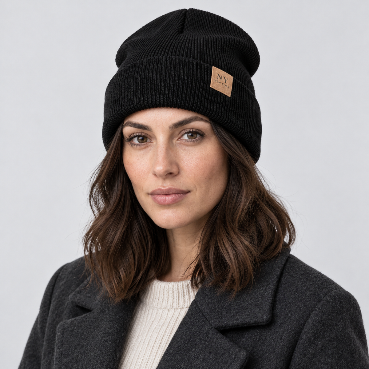 Women's Hat Beanie Slouchy Knitted Cuffed - worn